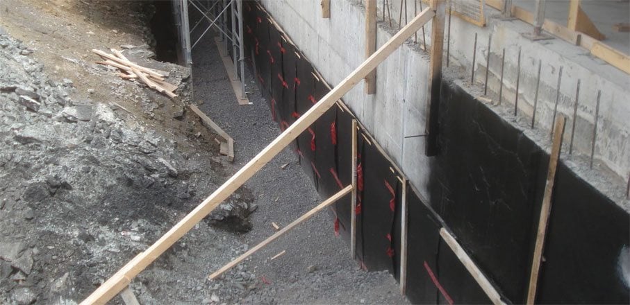 MEL-ROL and MEL-DRAIN was used to seal the concrete walls to eliminate any possible water seepage due to soil issues on the property.