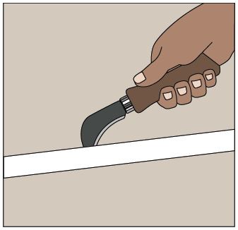 Run the blade of the knife down each side of the sealant up against the concrete edge.